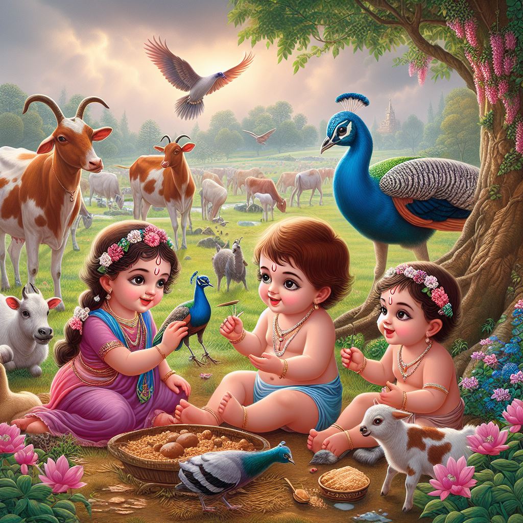 Krishna Playing With Radha | Radha Krishna ke Baal Roop | Download Radha Krishna Images